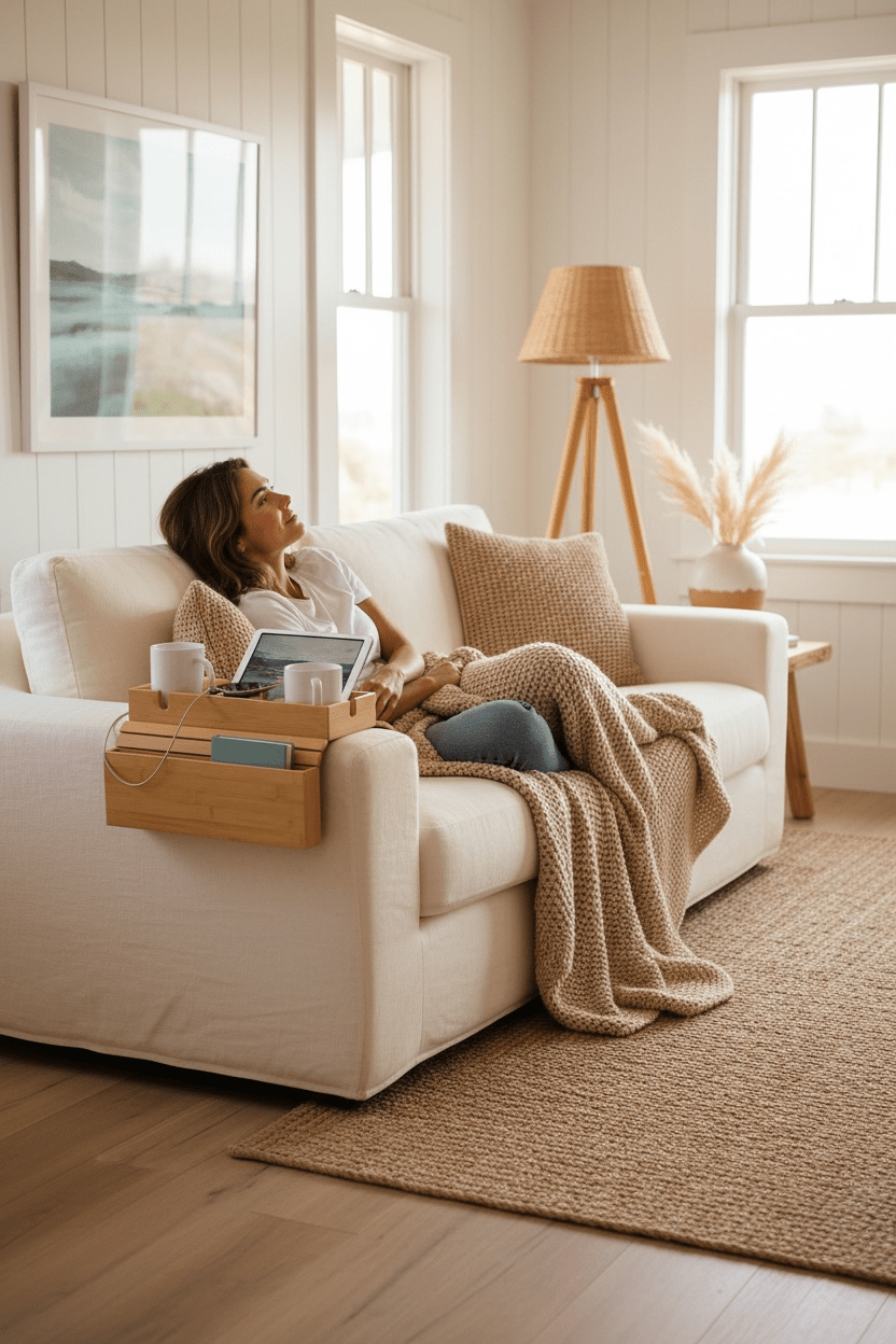 Foldable Natural Bamboo Sofa Arm Tray - The Coral Palm LLC