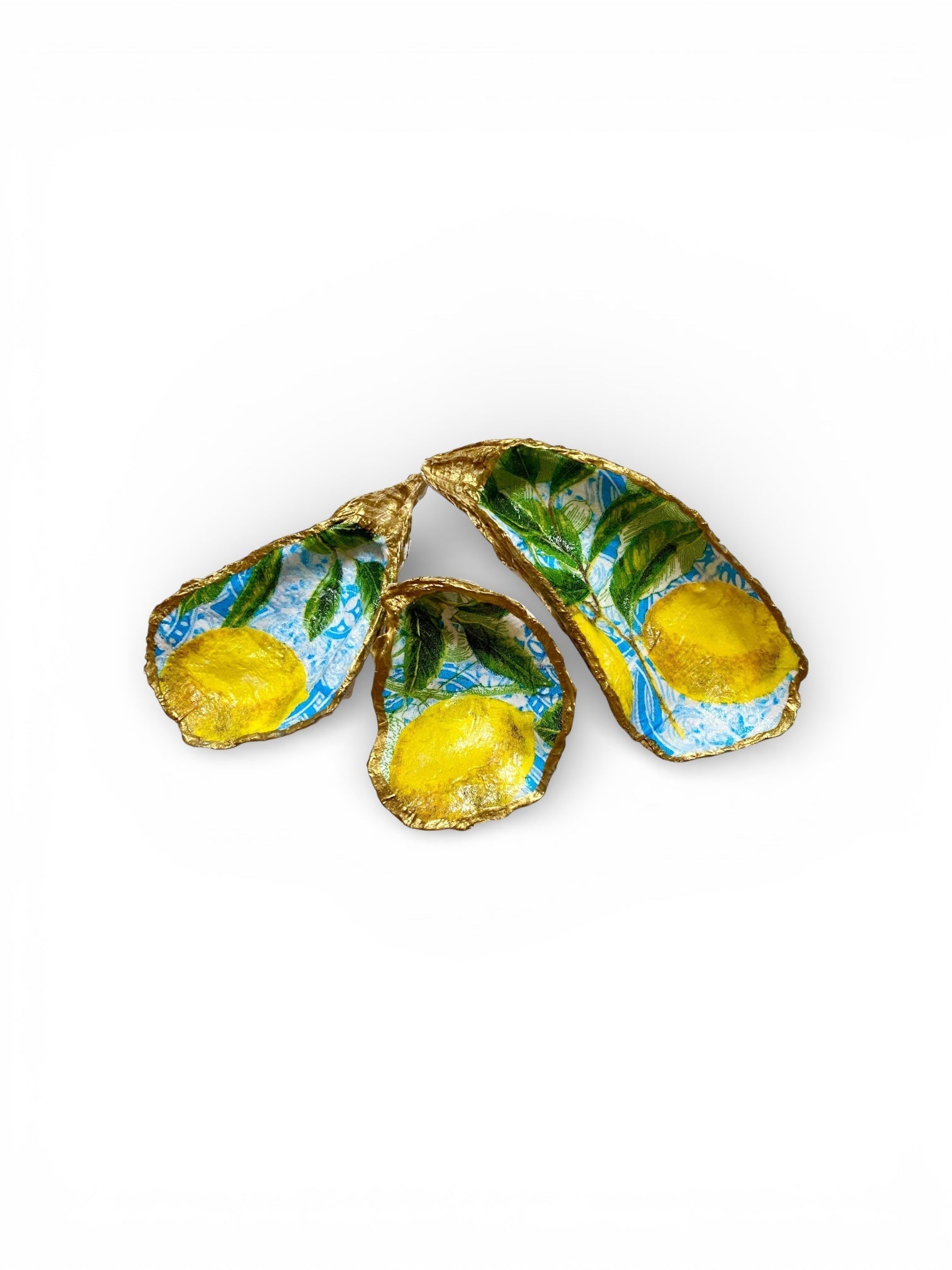 Handcrafted Lemon Tile Print Oyster Jewelry Dish - The Coral Palm LLC