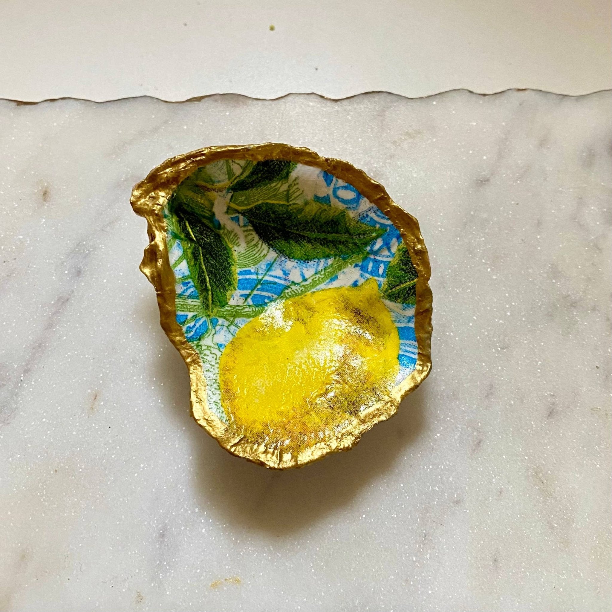 Lemon Tile Print Oyster Jewelry Dish - The Coral Palm LLC
