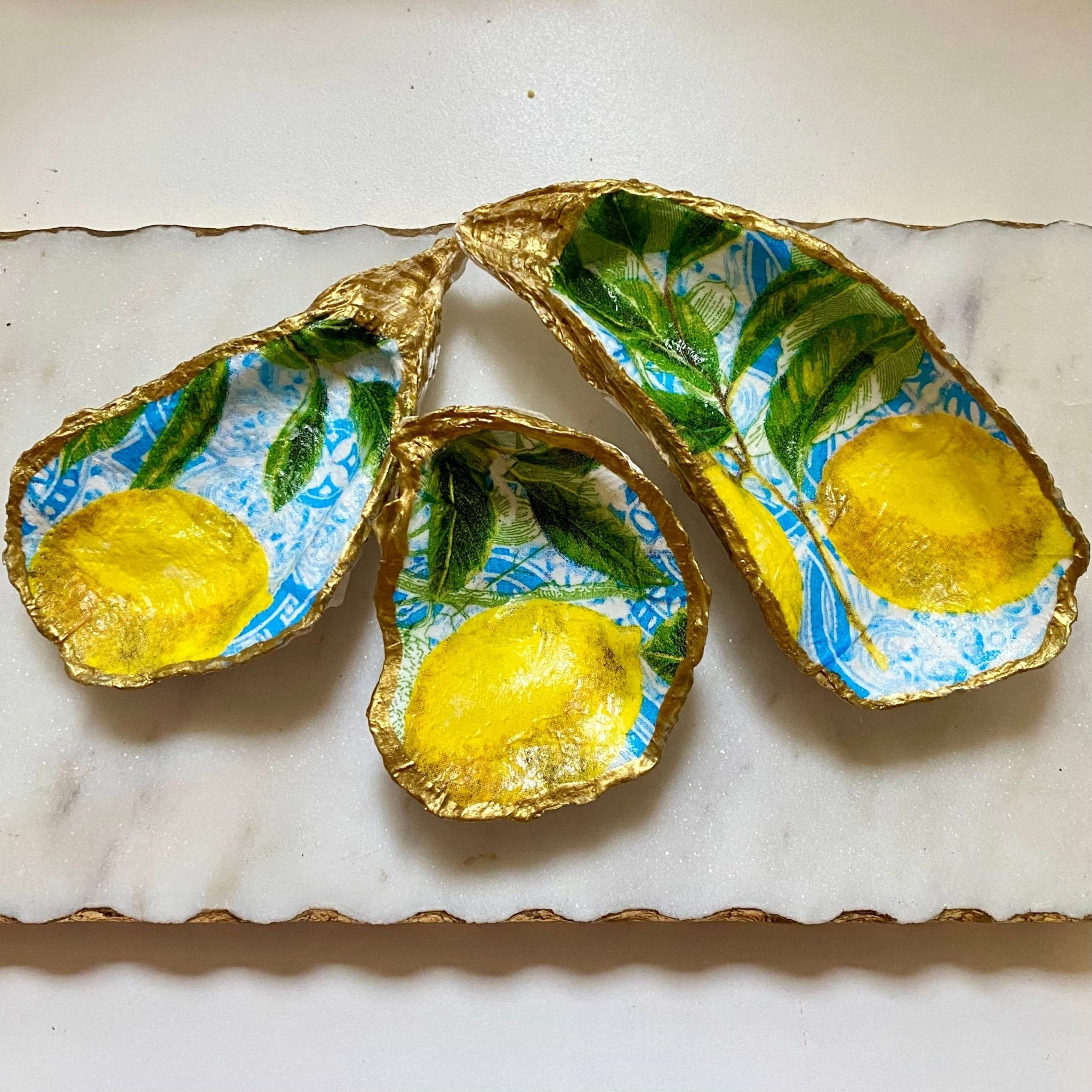 Lemon Tile Print Oyster Jewelry Dish - The Coral Palm LLC