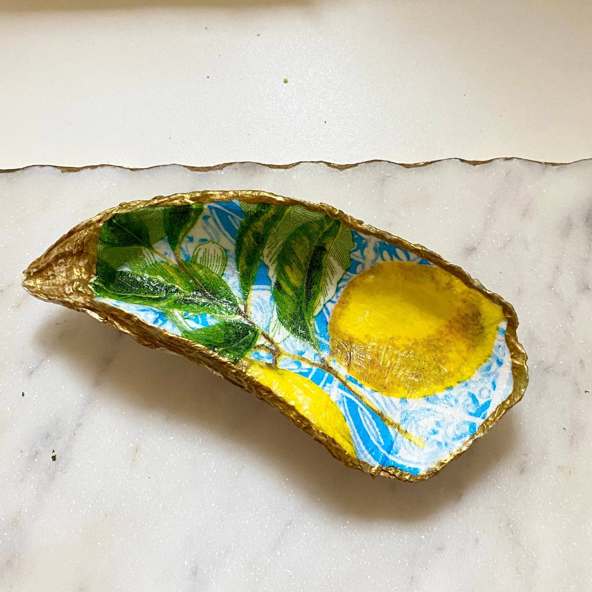 Lemon Tile Print Oyster Jewelry Dish - The Coral Palm LLC