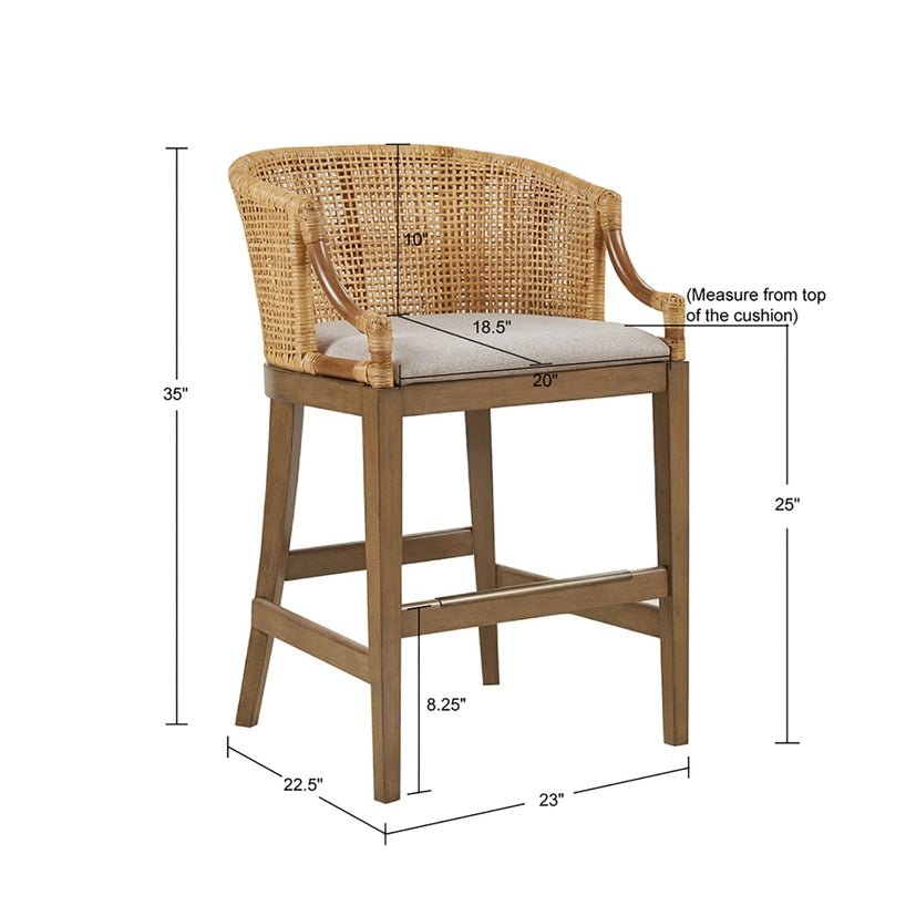 Handcrafted Natural Rattan Counter Stool - The Coral Palm LLC