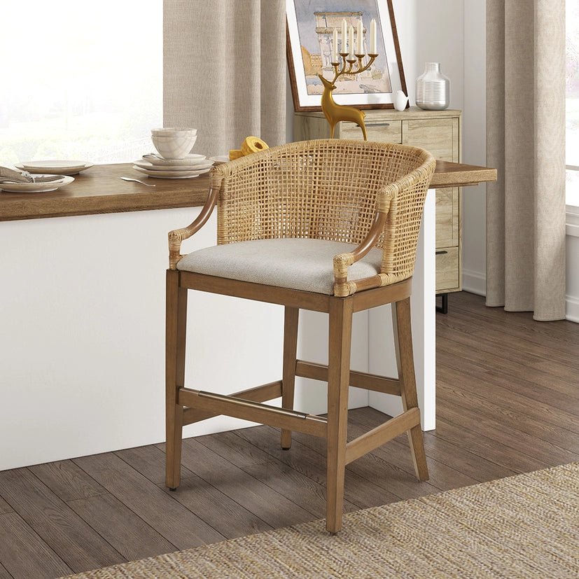 Handcrafted Natural Rattan Counter Stool - The Coral Palm LLC