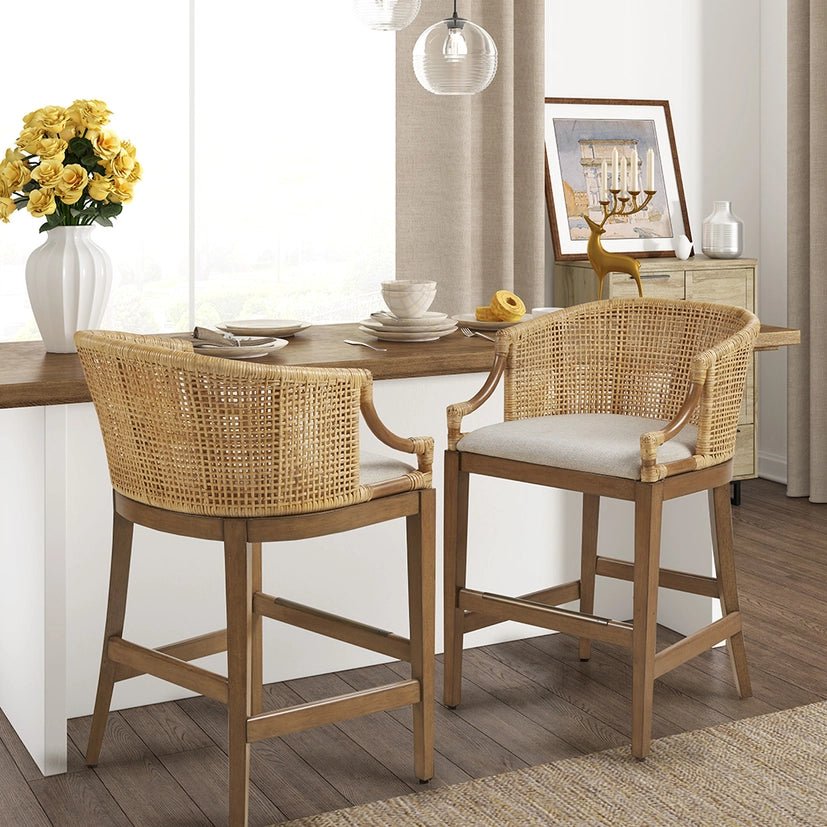 Handcrafted Natural Rattan Counter Stool - The Coral Palm LLC