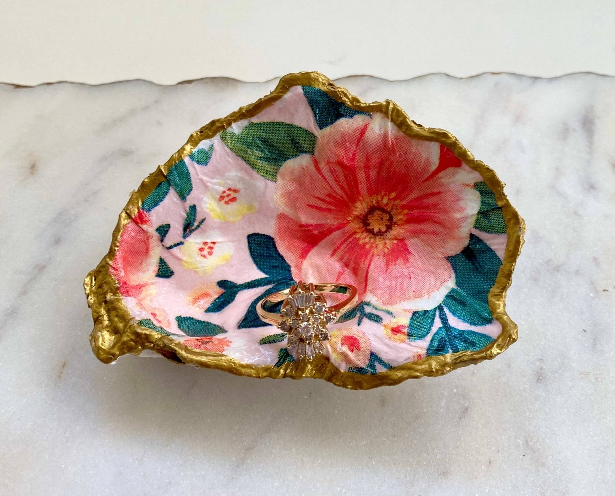 Handcrafted Peony Oyster Shell Jewelry Dish - The Coral Palm LLC