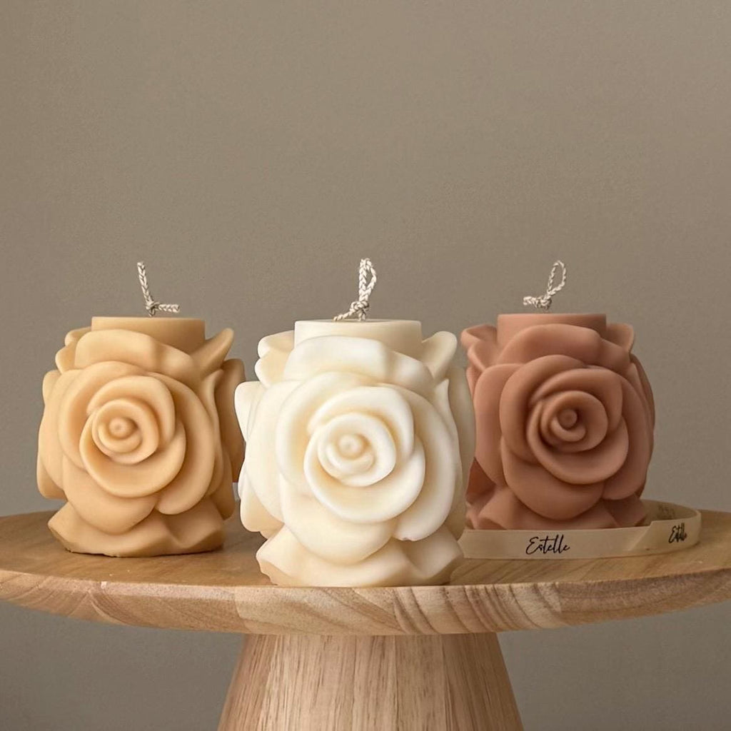 Handmade Rose Flower Candle: Vegan Soy Pillar Candle - The Coral Palm LLC