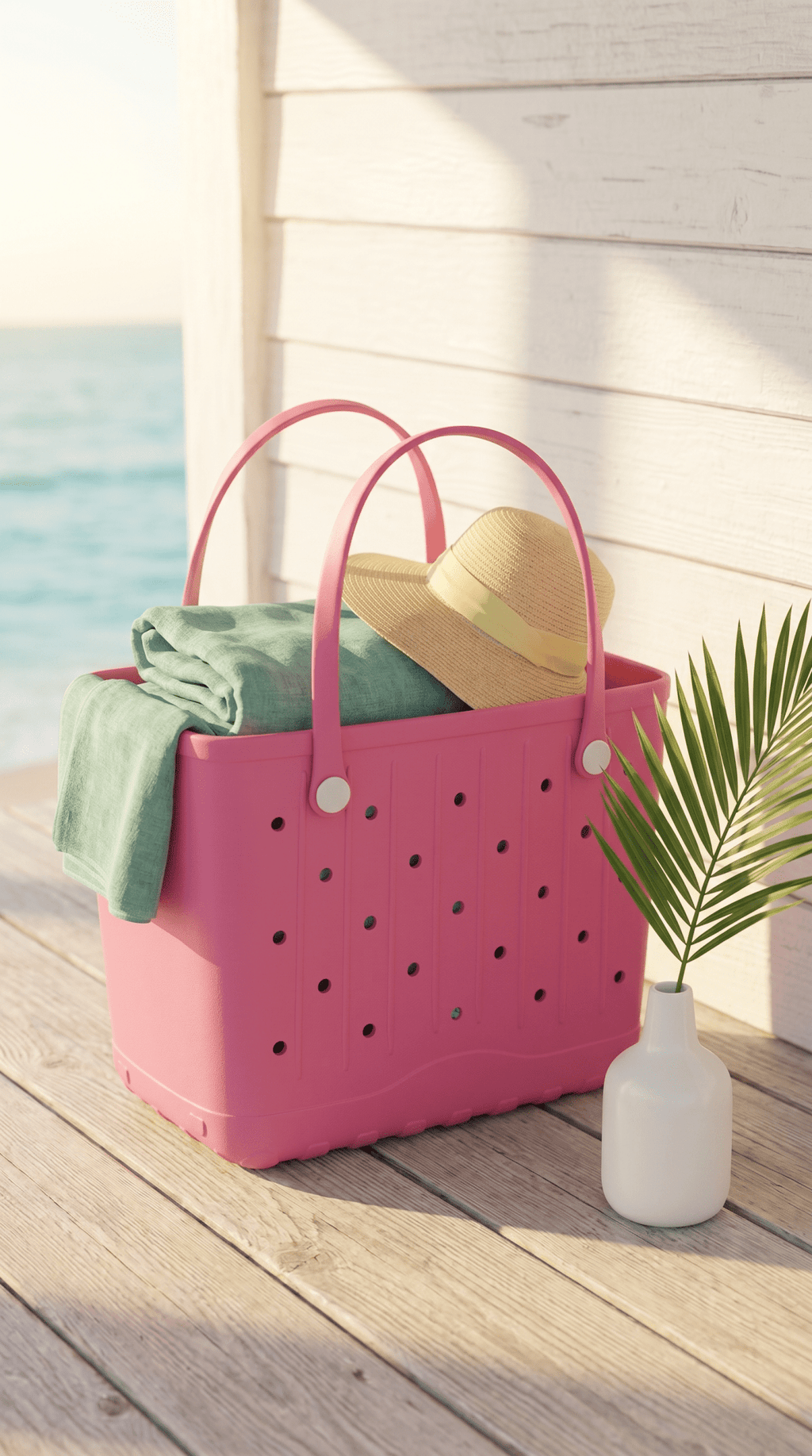 Large Beach Tote Bag With Lines - The Coral Palm LLC