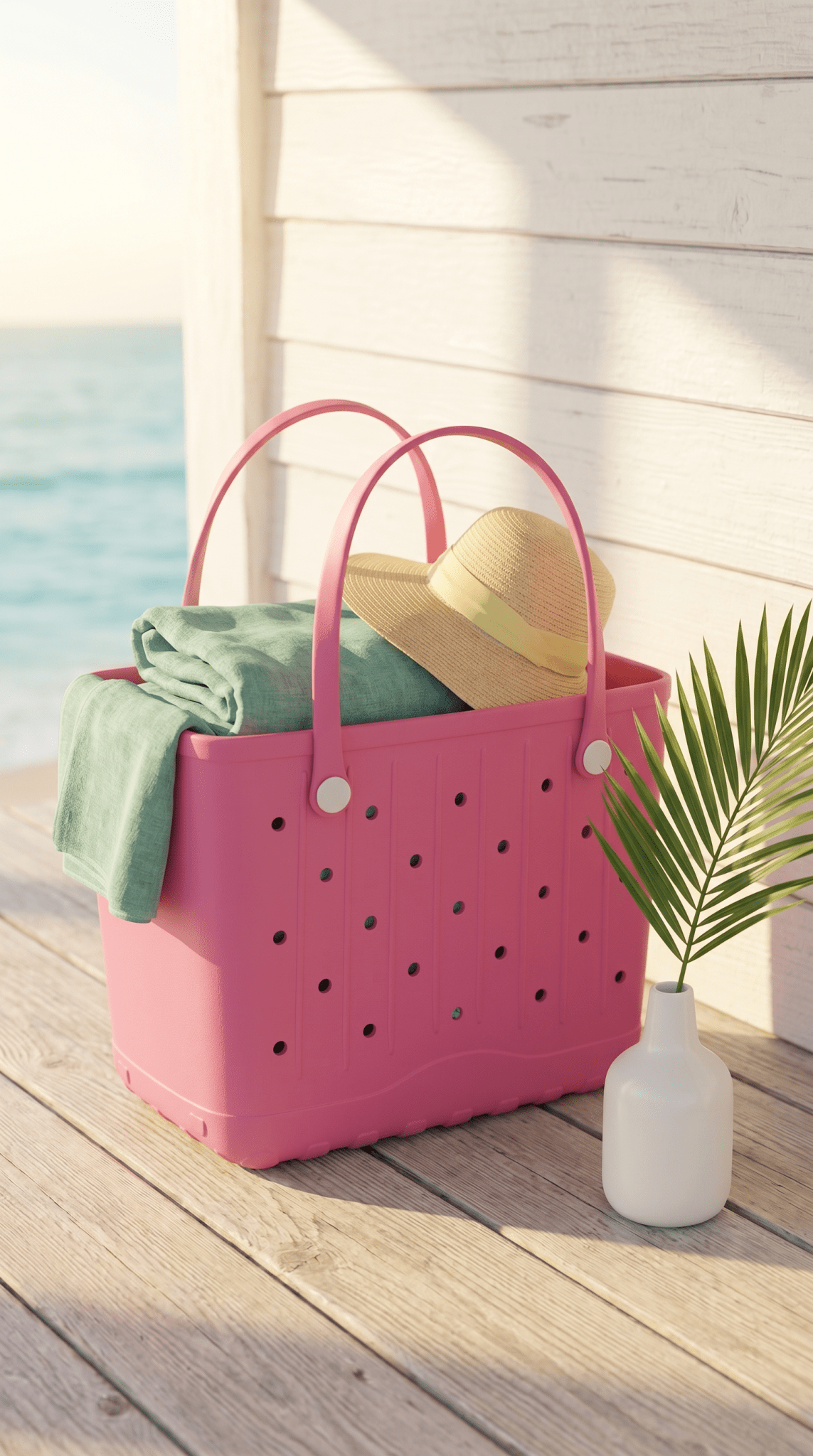 Large Beach Tote Bag With Lines - The Coral Palm LLC