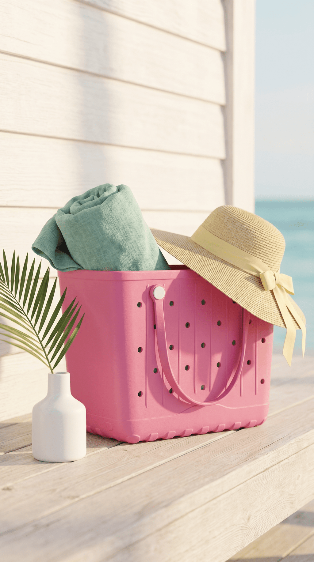 Large Beach Tote Bag With Lines - The Coral Palm LLC