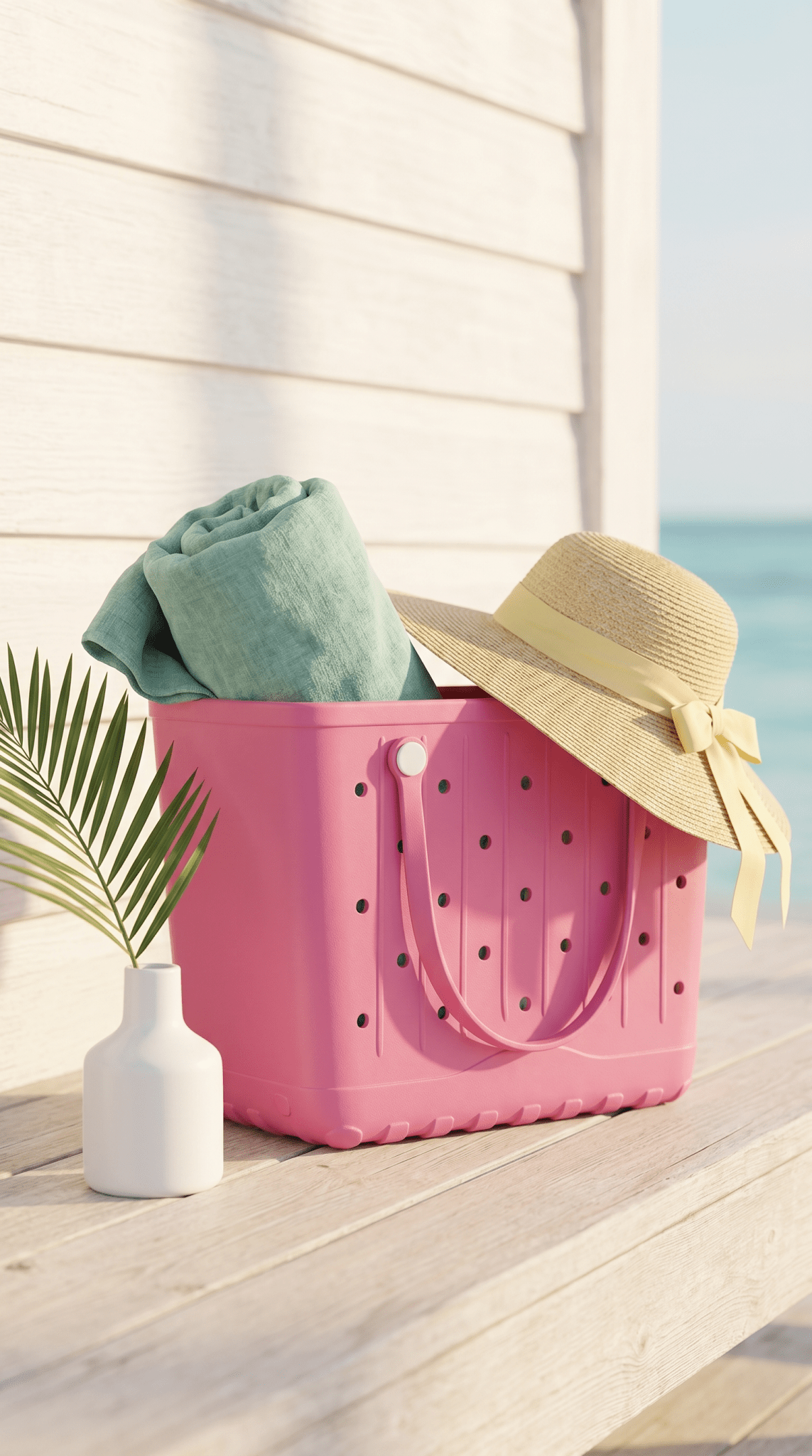 Large Beach Tote Bag With Lines - The Coral Palm LLC
