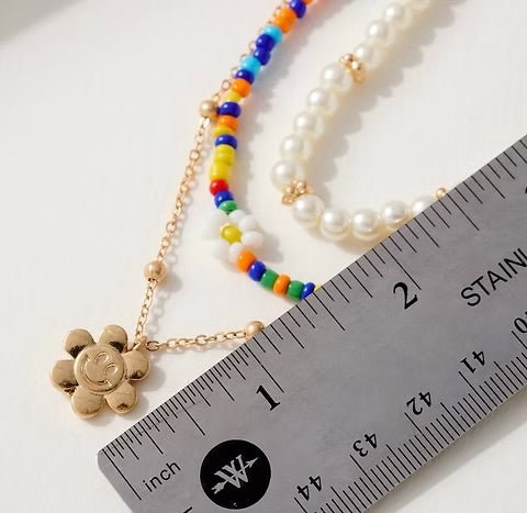 Layered Pearl + Flower Necklace - The Coral Palm LLC