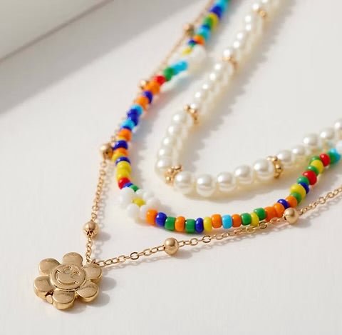 Layered Pearl + Flower Necklace - The Coral Palm LLC