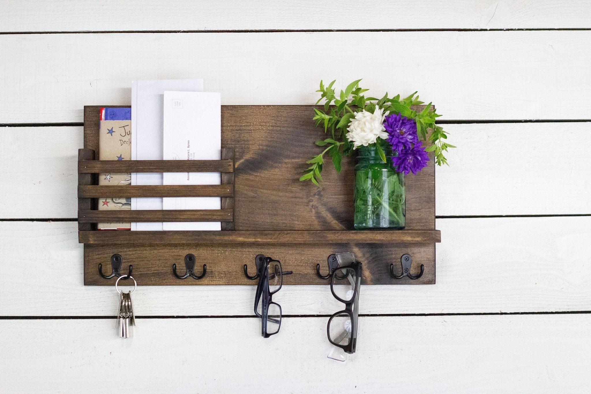 Personalized Wooden Mail & Key Organizer Wall Mounted Shelf - The Coral Palm LLC