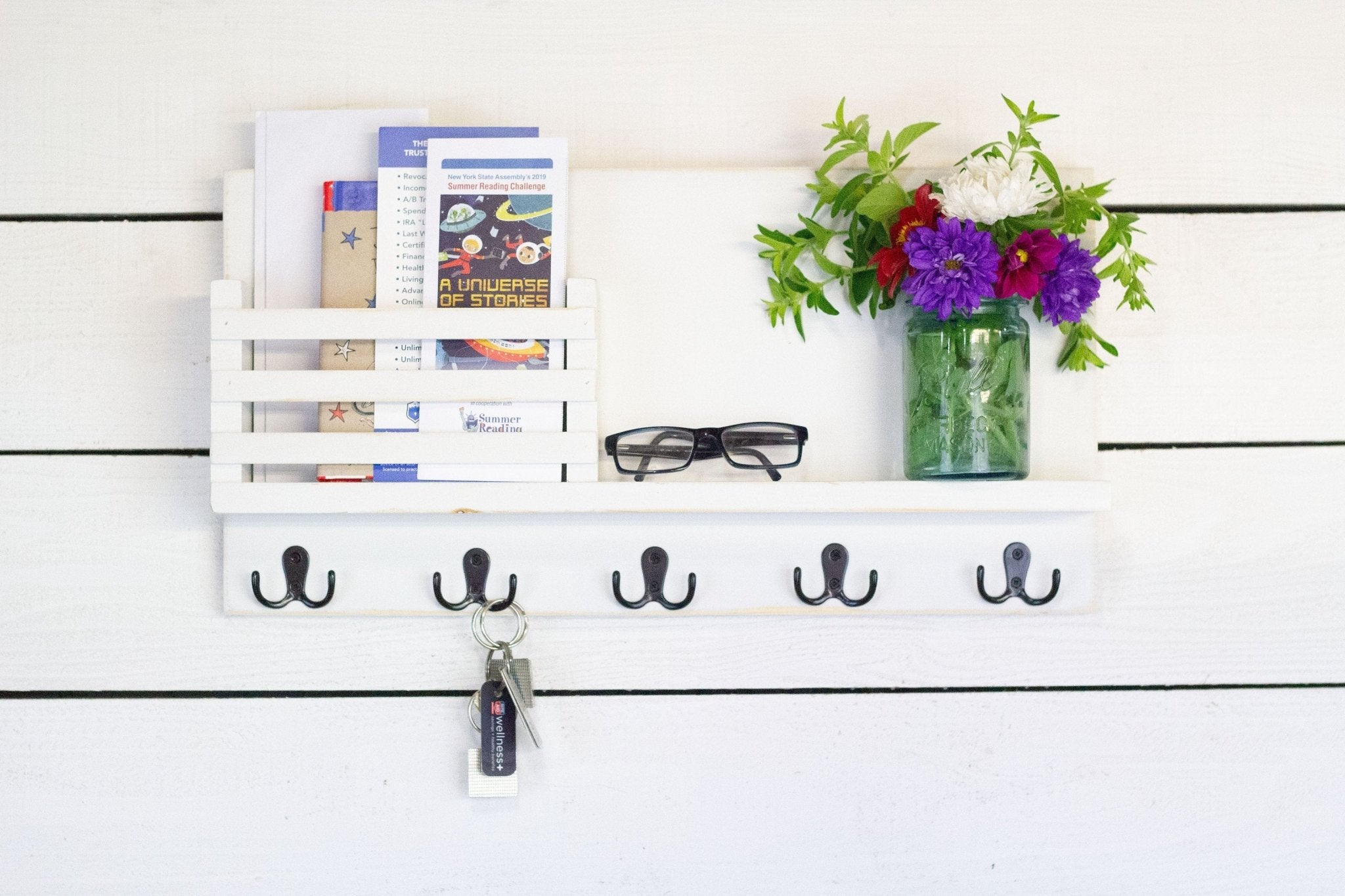 Personalized Wooden Mail & Key Organizer Wall Mounted Shelf - The Coral Palm LLC