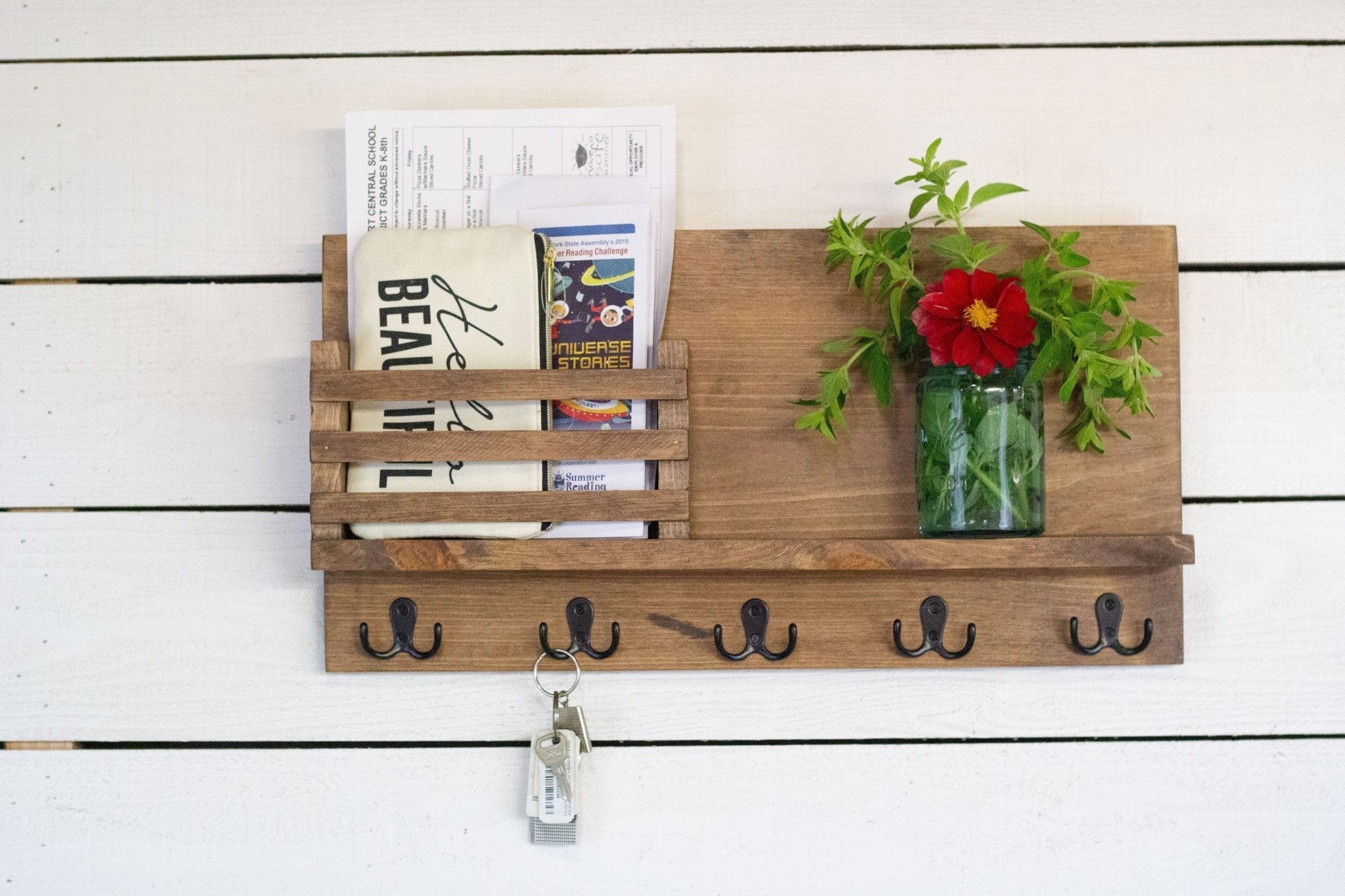 Personalized Wooden Mail & Key Organizer Wall Mounted Shelf - The Coral Palm LLC