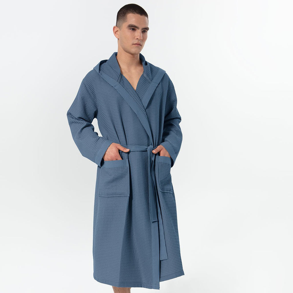 Men's Hooded Turkish Cotton Waffle Robe - The Coral Palm LLC