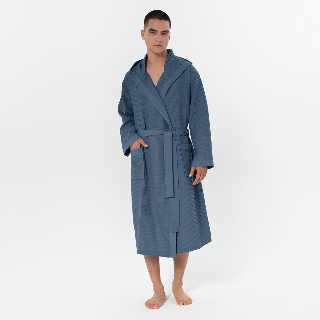 Men's Hooded Turkish Cotton Waffle Robe - The Coral Palm LLC