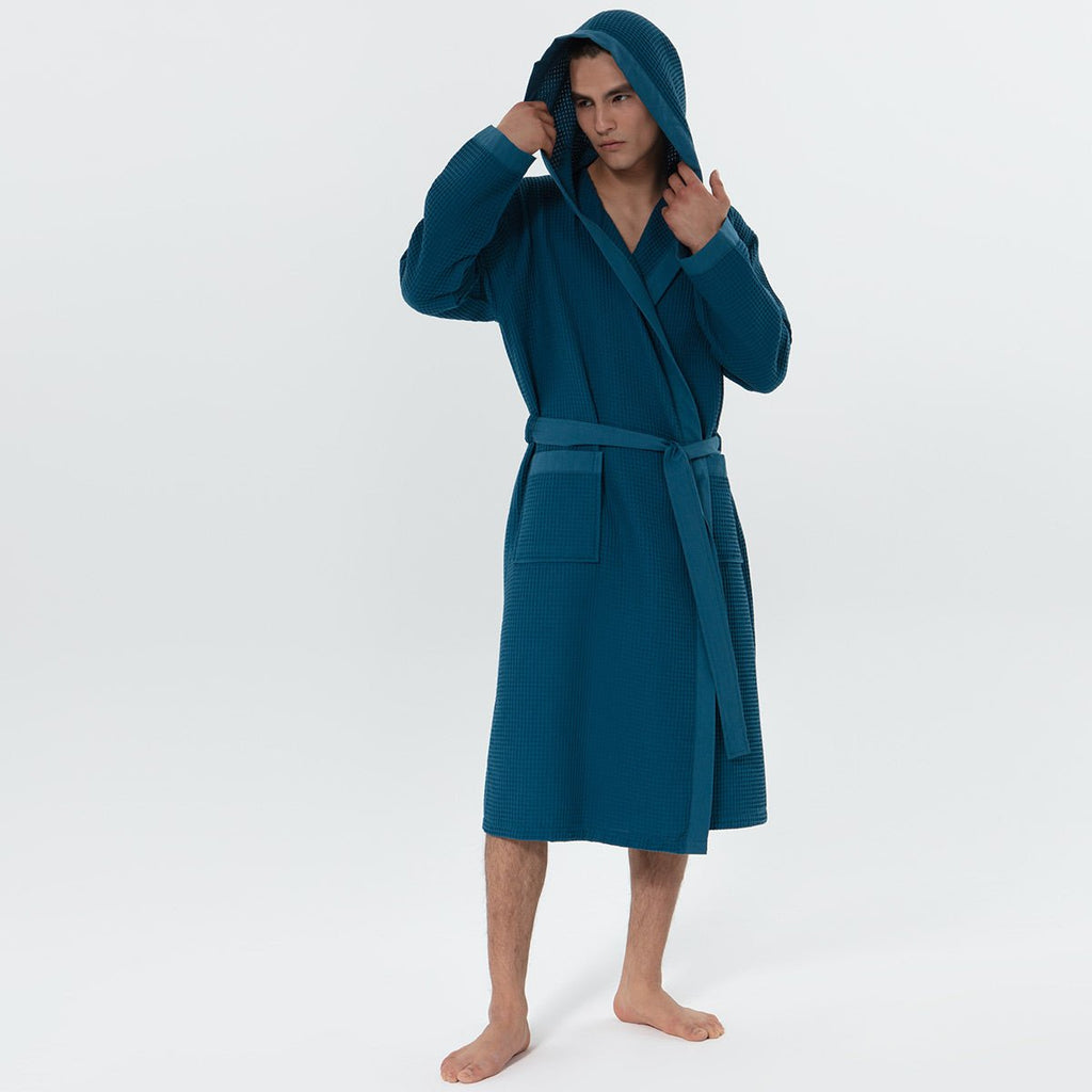 Men's Hooded Turkish Cotton Waffle Robe - The Coral Palm LLC