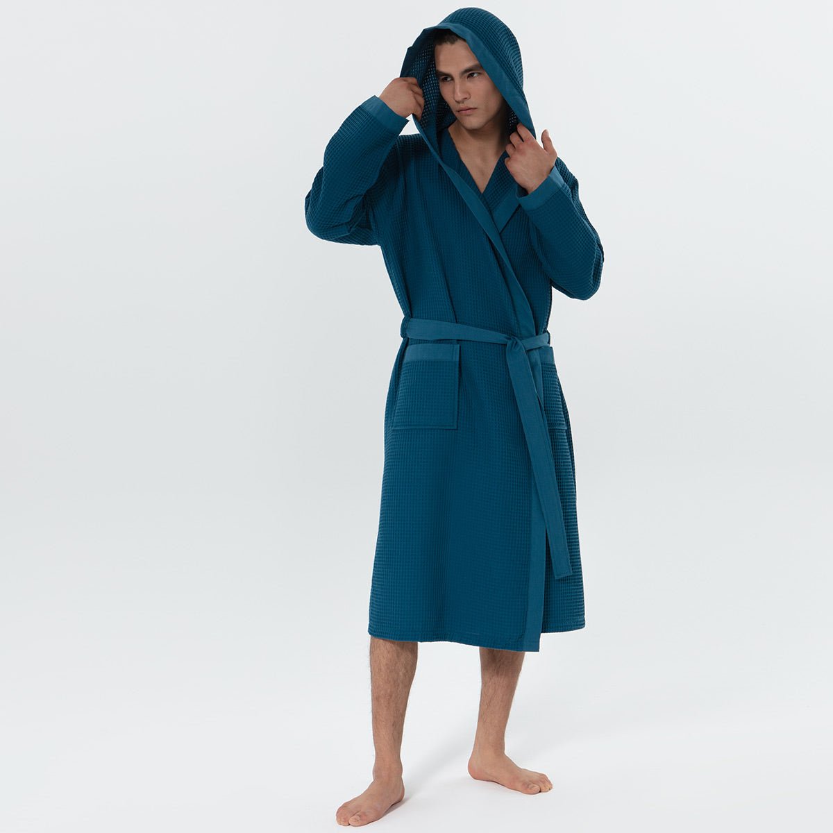Men's Hooded Turkish Cotton Waffle Robe - The Coral Palm LLC