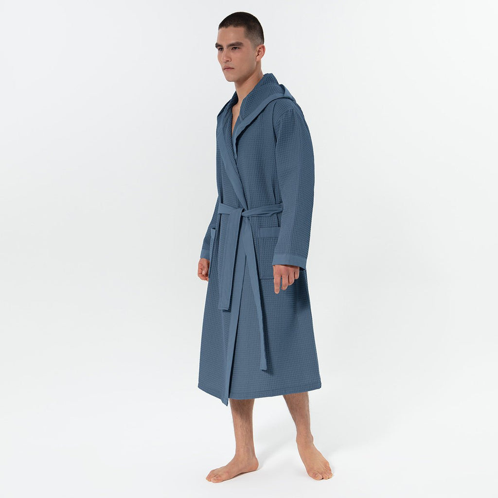 Men's Hooded Turkish Cotton Waffle Robe - The Coral Palm LLC