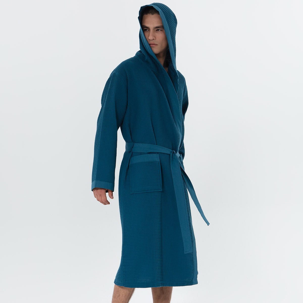 Men's Hooded Turkish Cotton Waffle Robe - The Coral Palm LLC