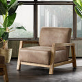 Mid Century Modern Wood Pu Leather Living Room Accent Chair - The Coral Palm LLC