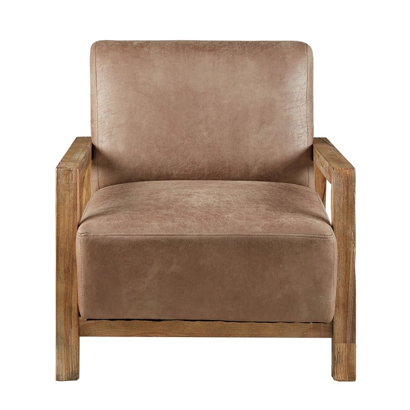 Mid Century Modern Wood Pu Leather Living Room Accent Chair - The Coral Palm LLC