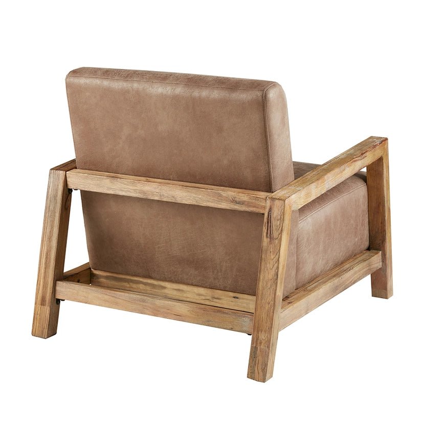 Mid Century Modern Wood Pu Leather Living Room Accent Chair - The Coral Palm LLC