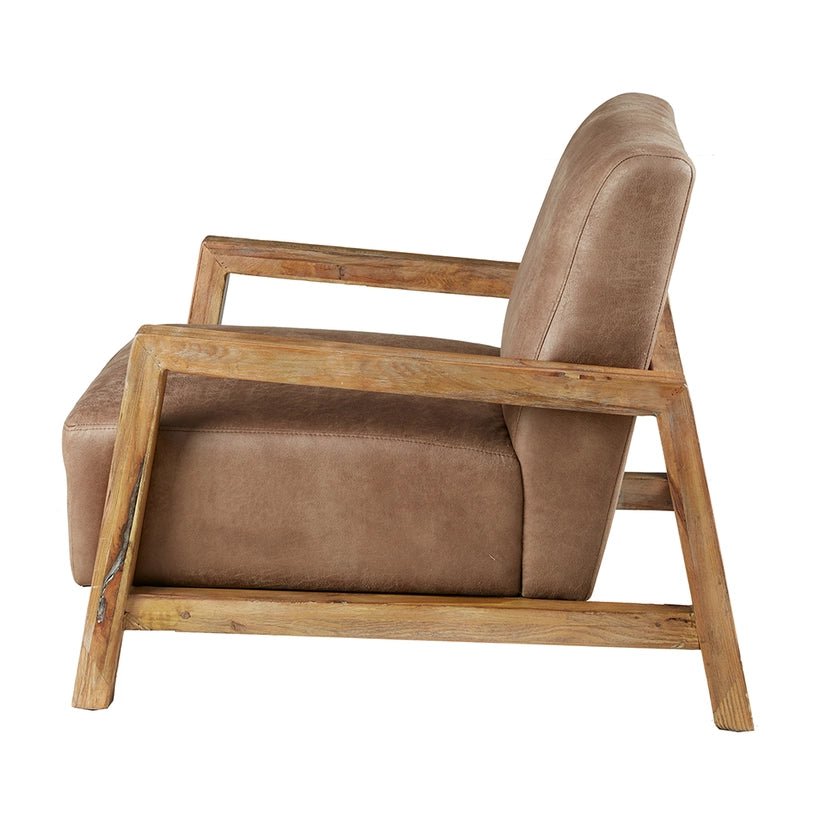 Mid Century Modern Wood Pu Leather Living Room Accent Chair - The Coral Palm LLC