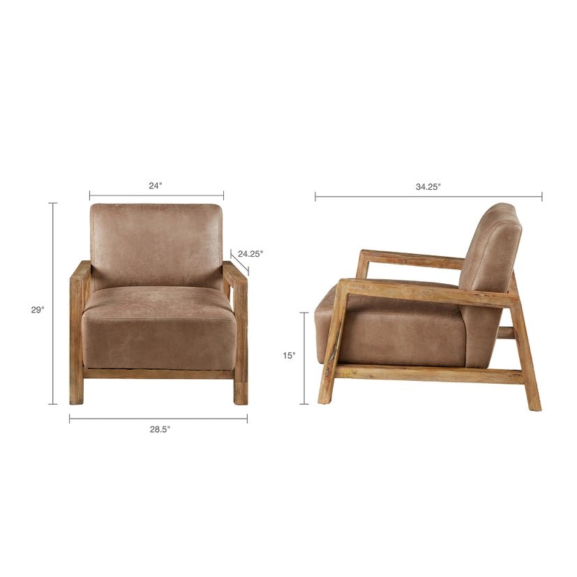 Mid Century Modern Wood Pu Leather Living Room Accent Chair - The Coral Palm LLC