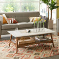 Midcentury Pecan Wood Coffee Table with Bottom Shelf - The Coral Palm LLC