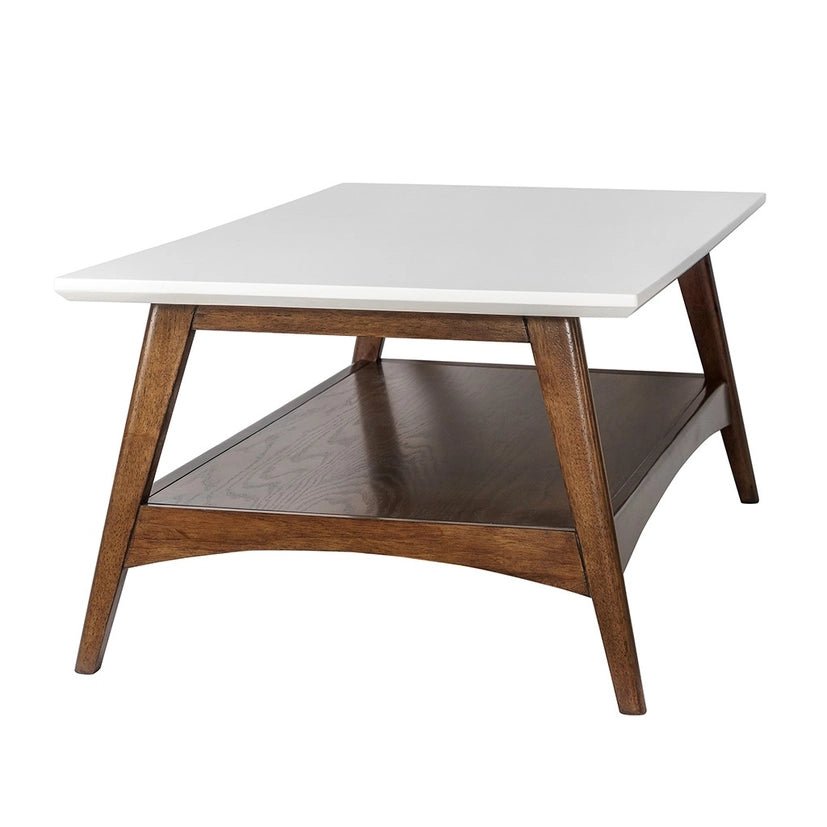 Midcentury Pecan Wood Coffee Table with Bottom Shelf - The Coral Palm LLC