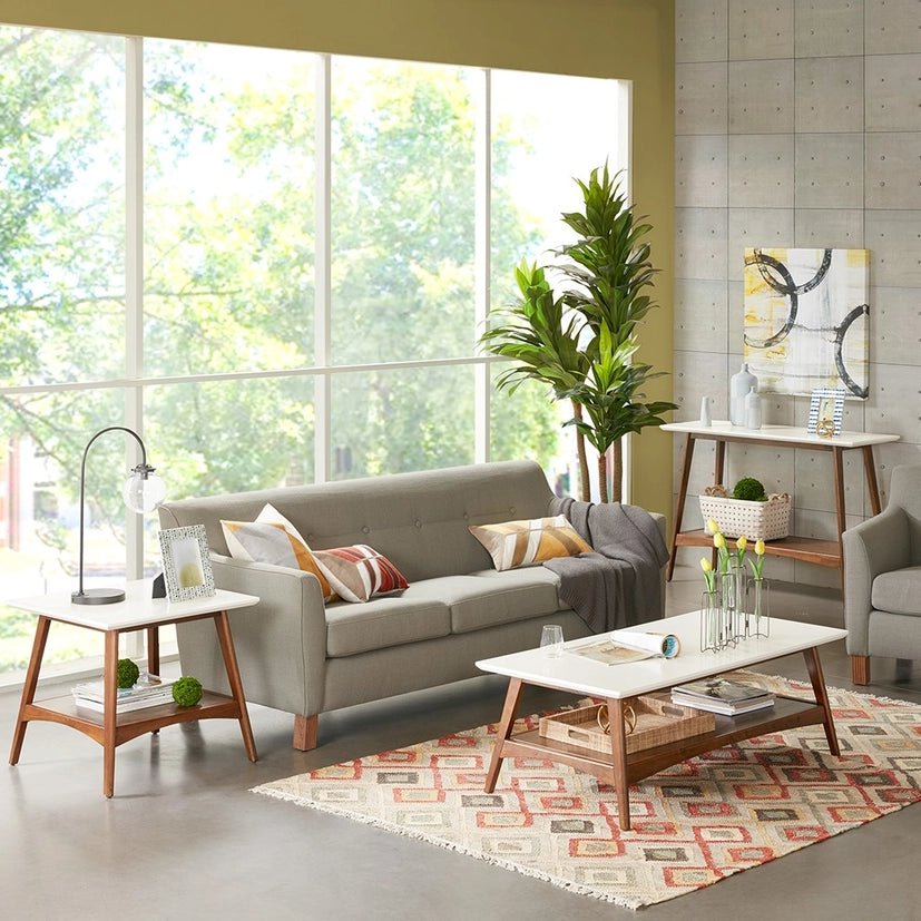 Midcentury Pecan Wood Coffee Table with Bottom Shelf - The Coral Palm LLC
