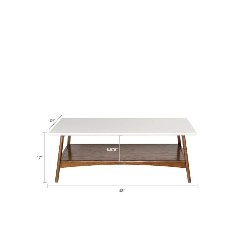 Midcentury Pecan Wood Coffee Table with Bottom Shelf - The Coral Palm LLC