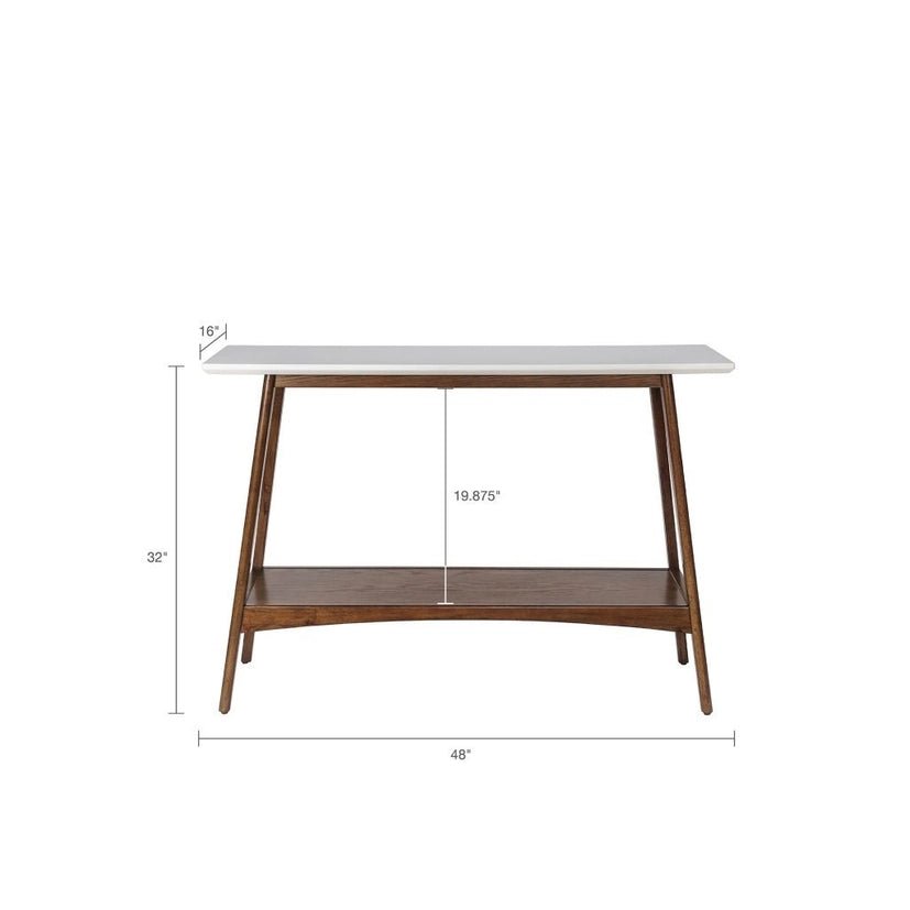 Midcentury Pecan Wood Console Table with Bottom Shelf - The Coral Palm LLC