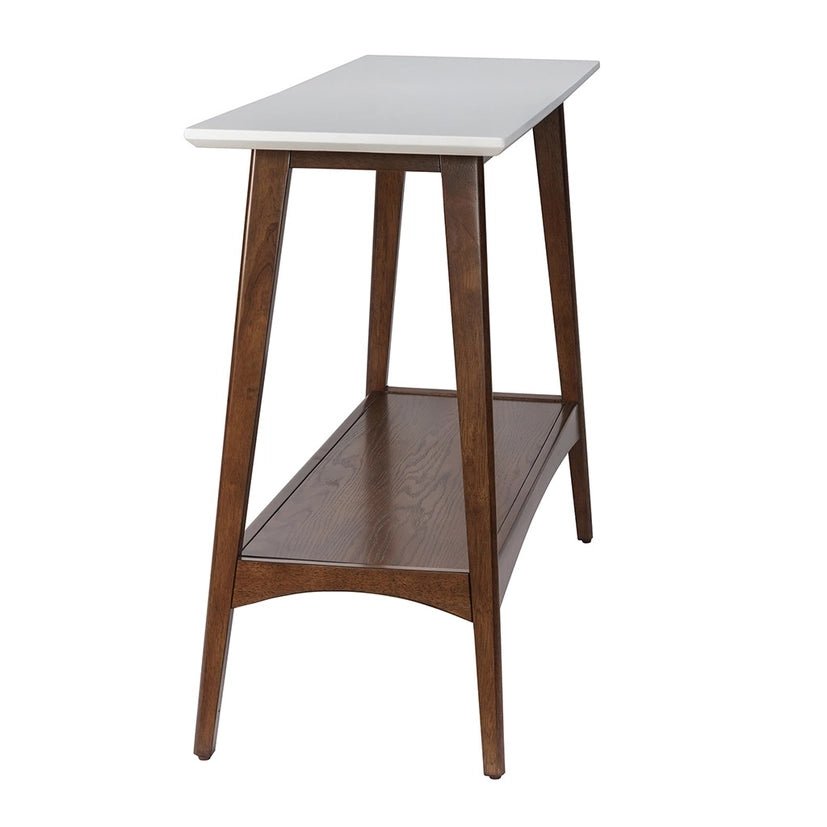 Midcentury Pecan Wood Console Table with Bottom Shelf - The Coral Palm LLC
