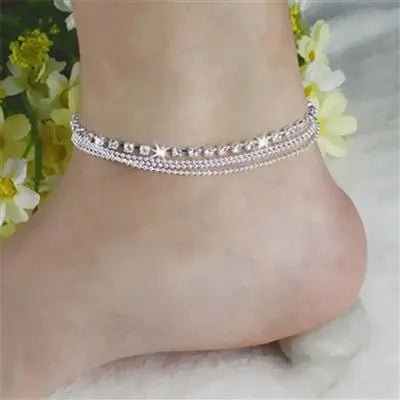 Multi Row Crystal Chain Anklet Ankle Bracelet - The Coral Palm LLC