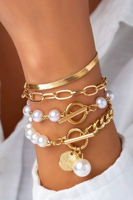 The Amalfi Pearl Chain Stack Bracelet - The Coral Palm LLC