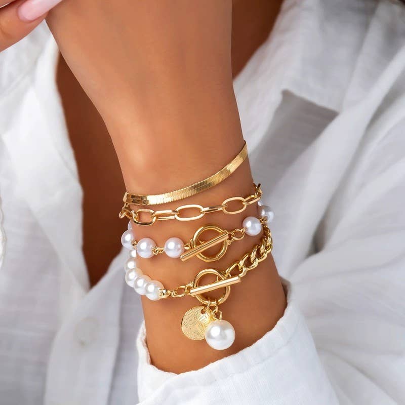 The Amalfi Pearl Chain Stack Bracelet - The Coral Palm LLC