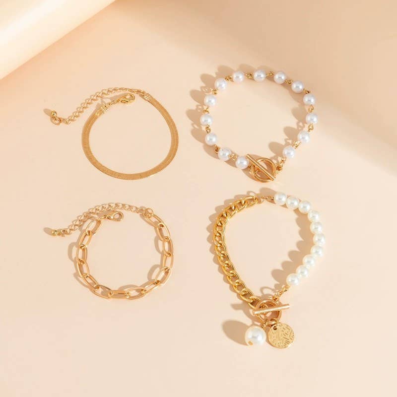 The Amalfi Pearl Chain Stack Bracelet - The Coral Palm LLC