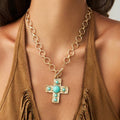 NOTABLE HAMMERED CROSS FRONT TOGGLE NECKLACE - The Coral Palm LLC
