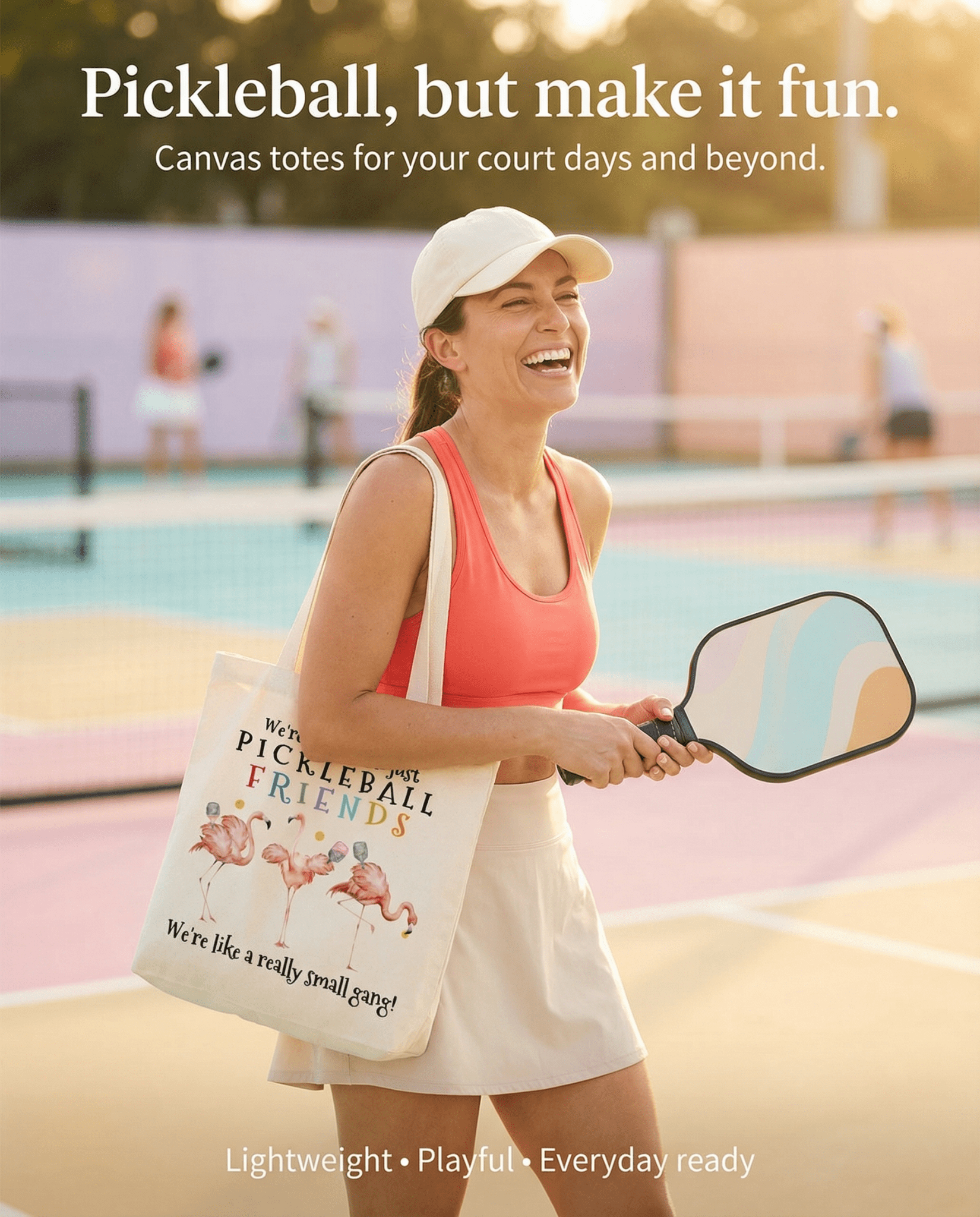 Pickleball We're More Than Friends 12 oz Canvas Tote Bag - The Coral Palm LLC