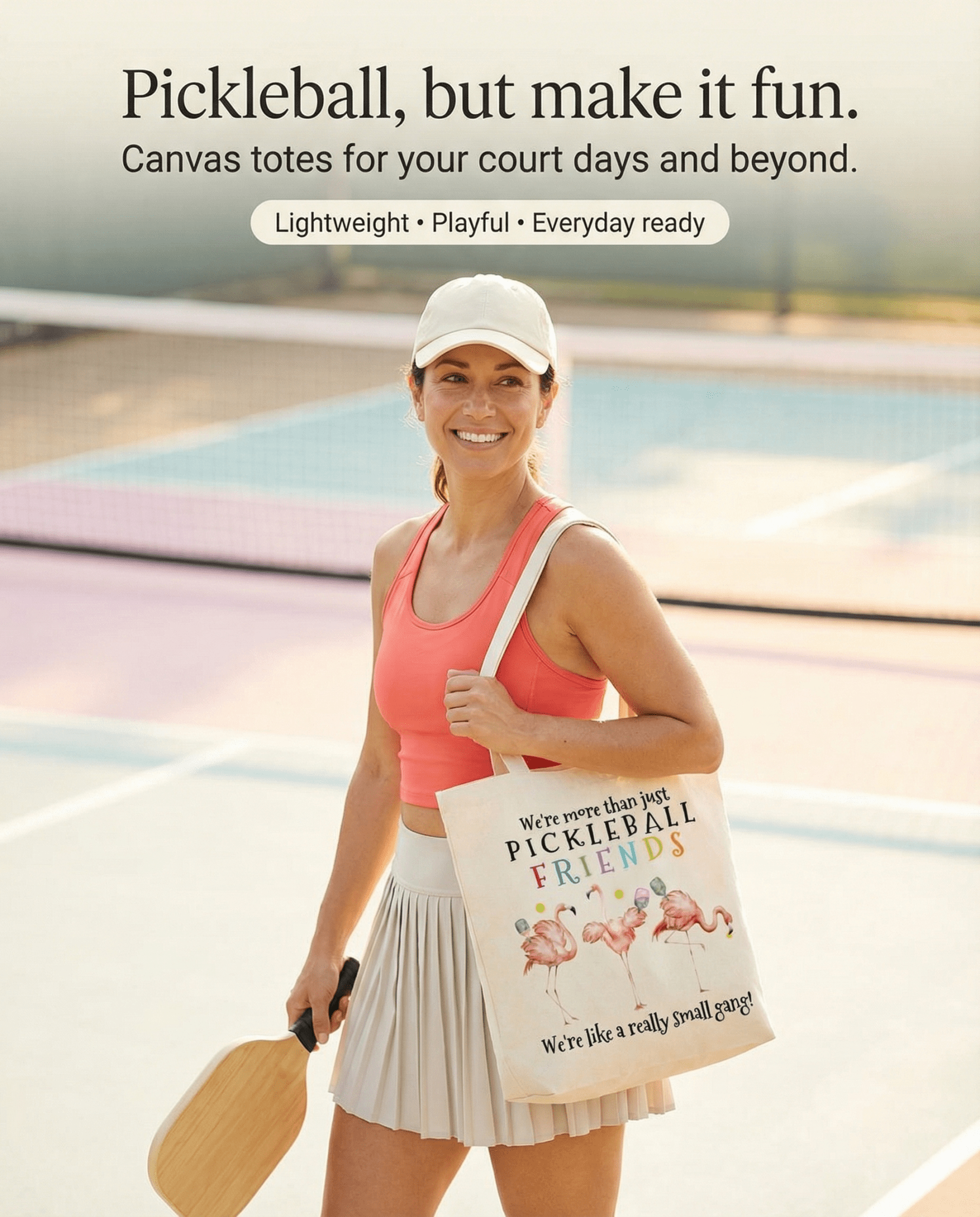 Pickleball We're More Than Friends 12 oz Canvas Tote Bag - The Coral Palm LLC