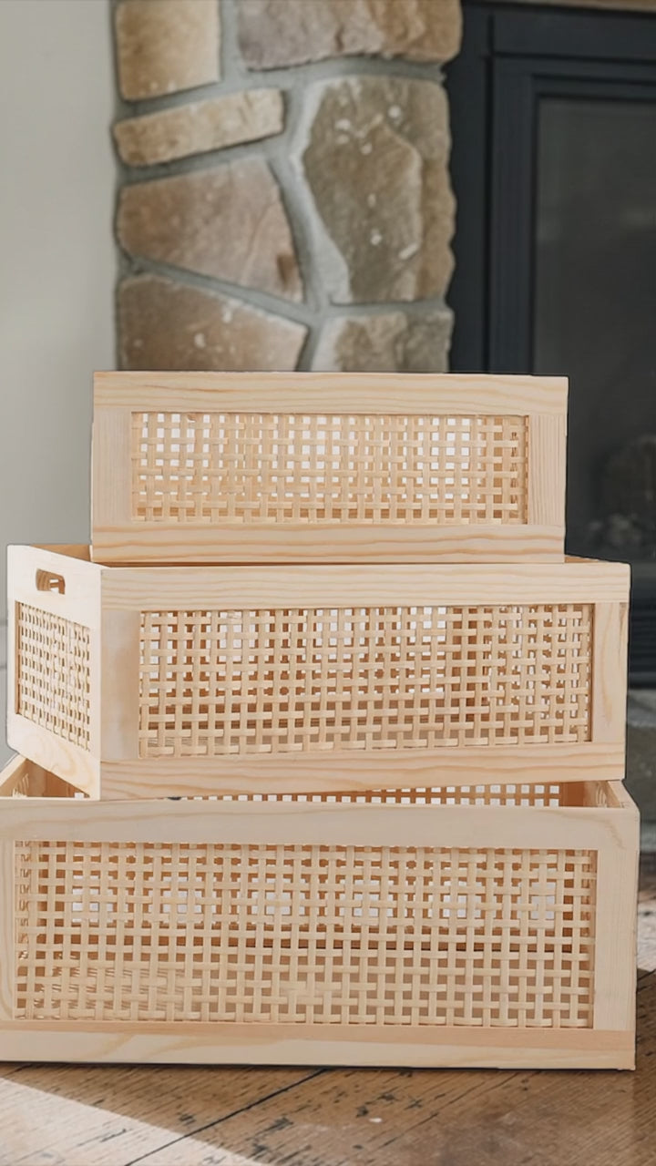 Rattan Storage Basket with Wooden Drawer – Handwoven Organizer Box for Living Room, Bedroom, Office or Shelf Storage | Natural Rattan Decorative Storage Basket