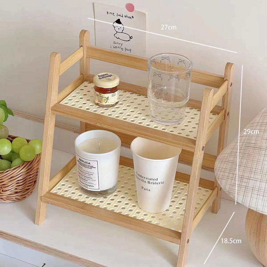 Rattan Storage Rack Organizer – Multi - Tier Bamboo Shelf for Kitchen Counter, Bathroom, Bedroom or Desk | Space Saving Trapezoid Organizer with Natural Woven Design - The Coral Palm LLC
