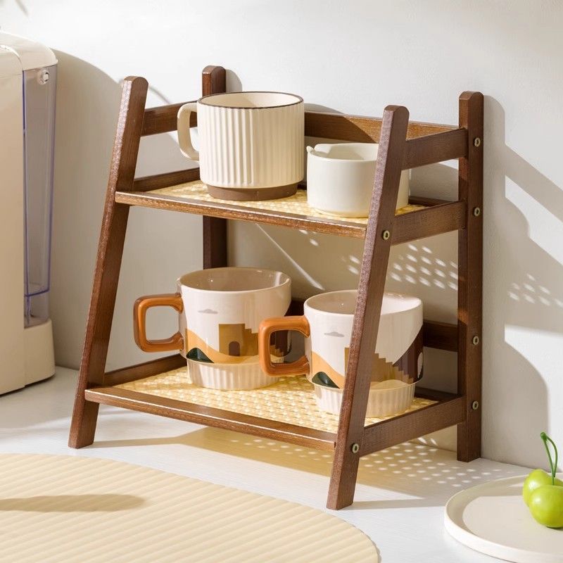 Rattan Storage Rack Organizer – Multi - Tier Bamboo Shelf for Kitchen Counter, Bathroom, Bedroom or Desk | Space Saving Trapezoid Organizer with Natural Woven Design - The Coral Palm LLC