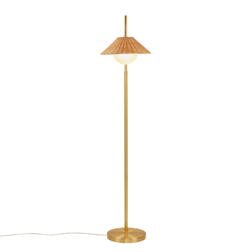 Rattan Weave Shade Floor Lamp, Gold/Natural - The Coral Palm LLC