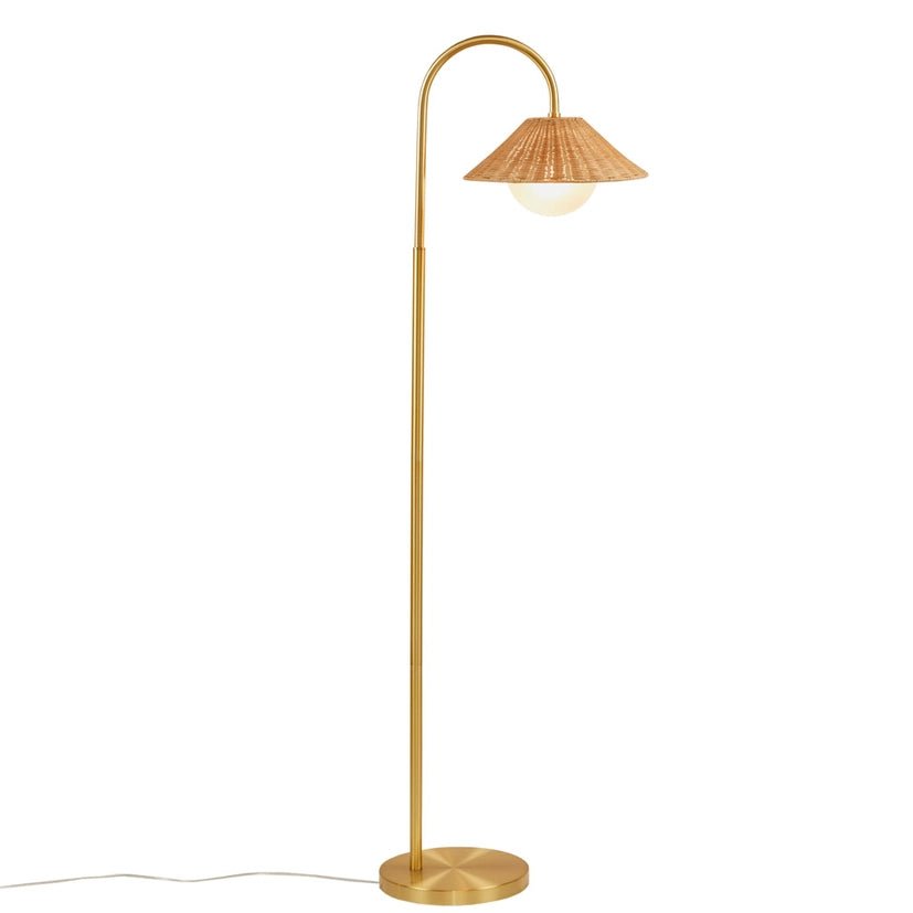 Rattan Weave Shade Floor Lamp, Gold/Natural - The Coral Palm LLC