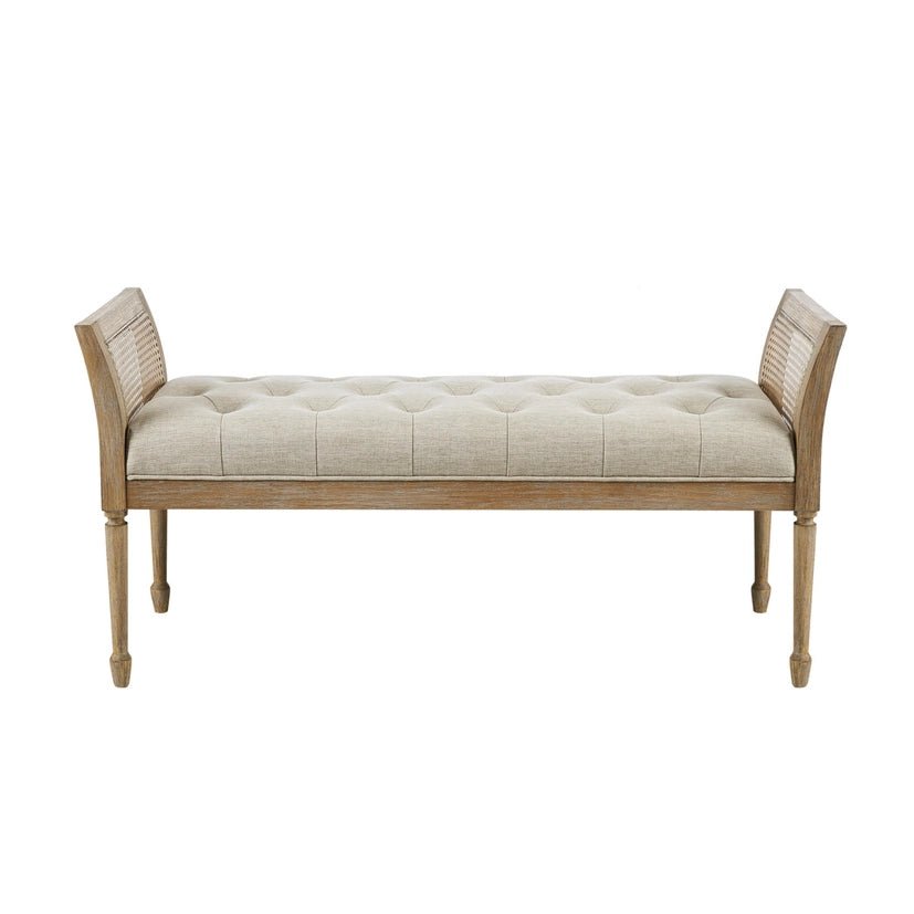 Reclaimed Natural Wood Finish Cane Armed Accent Bench - The Coral Palm LLC