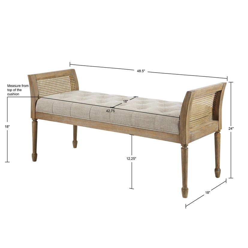Reclaimed Natural Wood Finish Cane Armed Accent Bench - The Coral Palm LLC